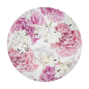 Pink Peony White Tulip Vintage Cutting Board