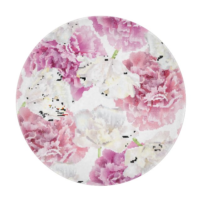 Pink Peony White Tulip Vintage Cutting Board (Front)