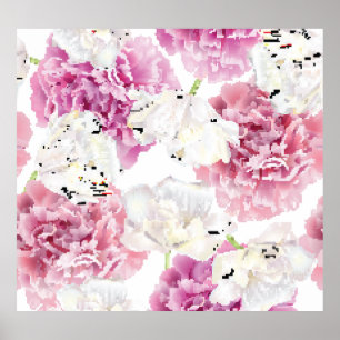 Pink Peony White Tulip Vintage Poster