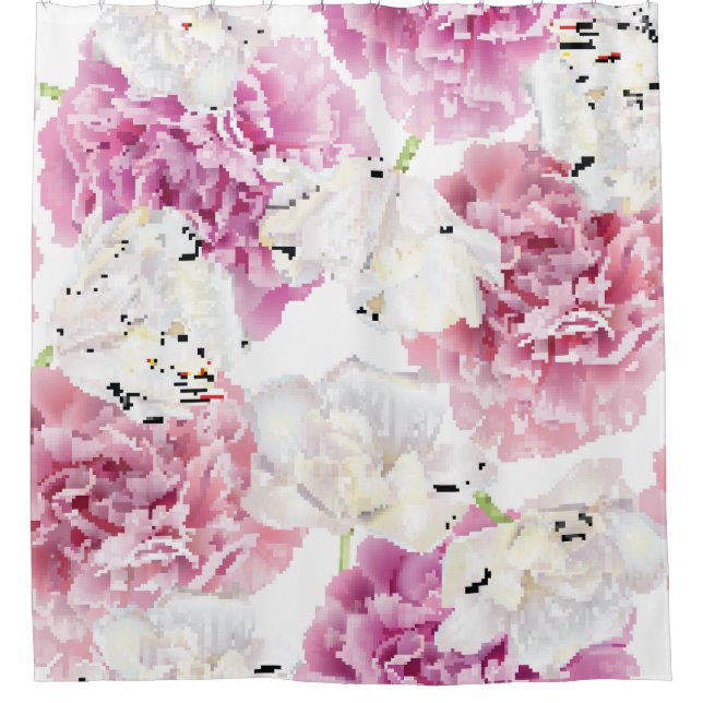 Pink Peony White Tulip Vintage Shower Curtain (Front)