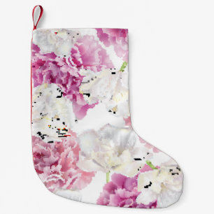 Pink Peony White Tulip Vintage Small Christmas Stocking