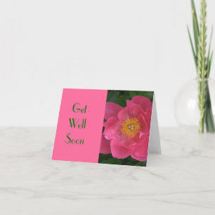 "PINK PEONY WITH MARIGOLD CENTER" /GET WELL SOON" CARD