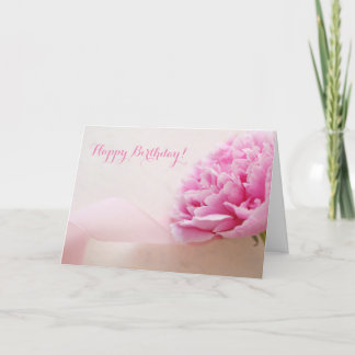 Pink peony with ribbon birthday card