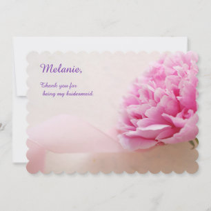 Pink peony with ribbon bridesmaid thank you announcement