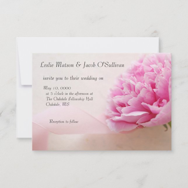 Pink peony with ribbon  invitation (Front)