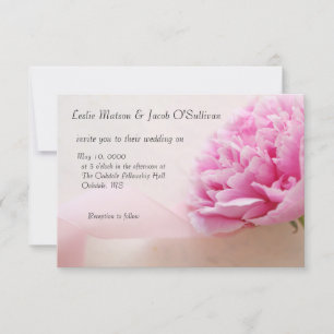 Pink peony with ribbon invitation