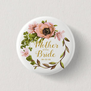 Pink Peony Wreath Mother of the Bride ID456 3 Cm Round Badge