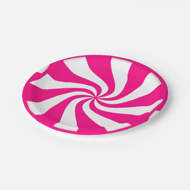 Pink Peppermint Candy Swirls Paper Plates (Angled)
