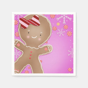 Pink Peppermint Gingerbread Cookie Holiday Party Napkin