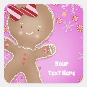 Pink Peppermint Gingerbread Man Holiday Party Square Sticker