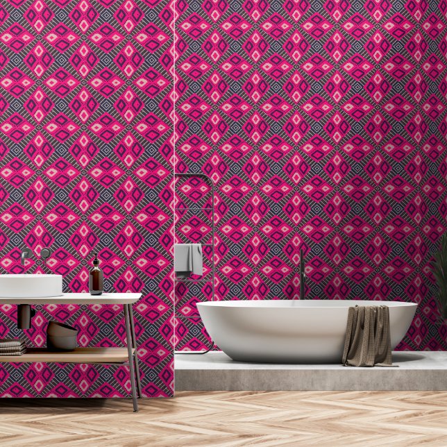 Pink Perfection Mud Cloth Inspired Beautiful Wallpaper (Bathroom)