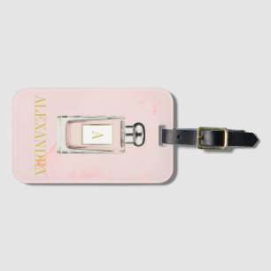 Pink Perfume Bottle Chic Monogram Personal Luggage Tag