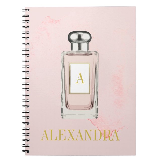 Pink Perfume Bottle Chic Monogram Personal Notebook (Front)