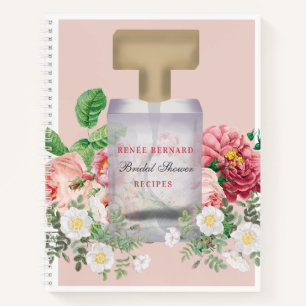 Pink Perfume Bottle Floral Bridal Shower Recipe Notebook