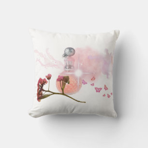 Pink Perfume Bottle & Flowers Aesthetic Throw Pill Cushion