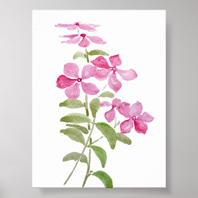 pink periwinkle flowers watercolor painting poster (Front)