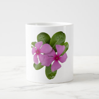 Pink Periwinkle Flowers with Green Leaves Large Coffee Mug