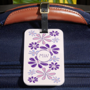 Pink Periwinkle Indigo Flower Doodle Your Initials Luggage Tag