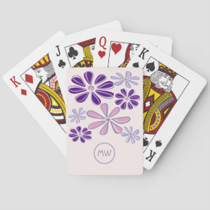 Pink Periwinkle Indigo Flower Doodle Your Initials Playing Cards