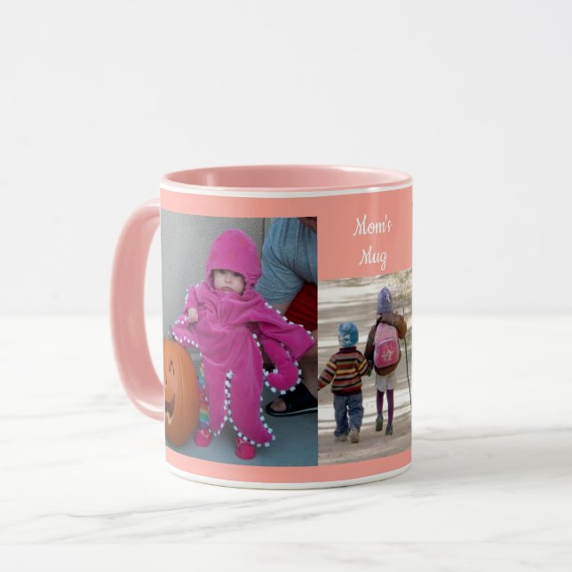 Pink Personalise 3 PHOTO TEMPLATE Mum Gift Coffee Mug (Front Left)