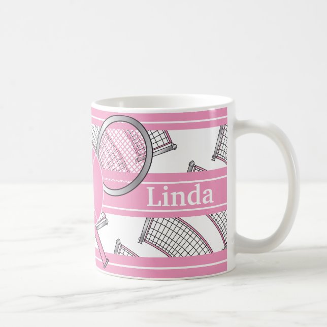 Pink Personalise Tennis Coffee Mug (Right)