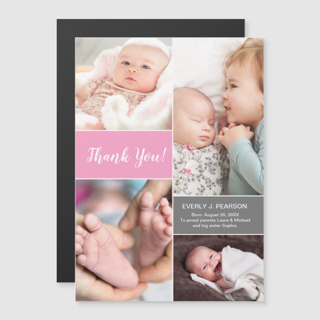 Pink Personalised 2nd Baby shower Photo Collage (Front/Back)