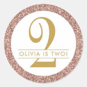 Pink Personalised 2nd Birthday Rose Gold Classic Round Sticker