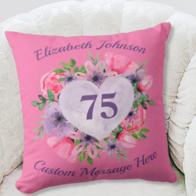 Pink Personalised 75th Birthday Pillow for Women (Creator Uploaded)