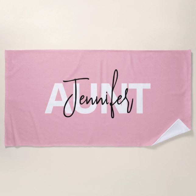 Pink Personalised Aunt Typography Beach Towel (Front)