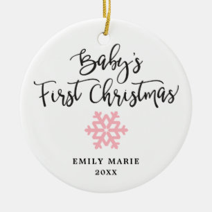 Pink Personalised Baby Girl First Christmas Ceramic Tree Decoration