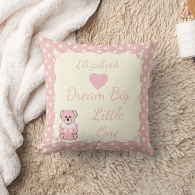 Pink Personalised baby name Teddy Bear Cushion (Blanket)