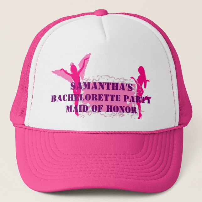 Pink personalised bachelorette party trucker hat (Front)