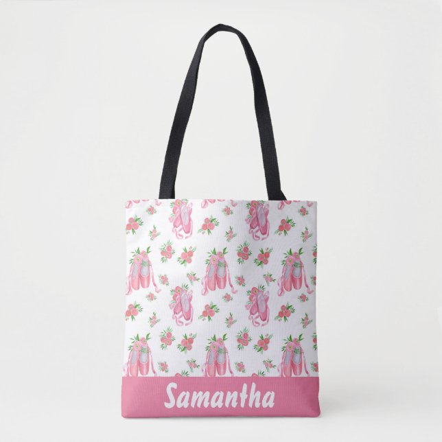 Pink Personalised Ballet Ballerina Shoes Tote Bag (Front)