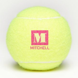 Pink Personalised Bold Initial Monogram Name Tennis Balls
