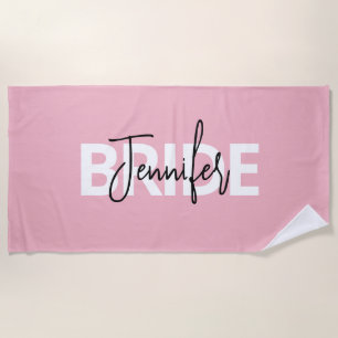 Pink Personalised Bride Typography Beach Towel