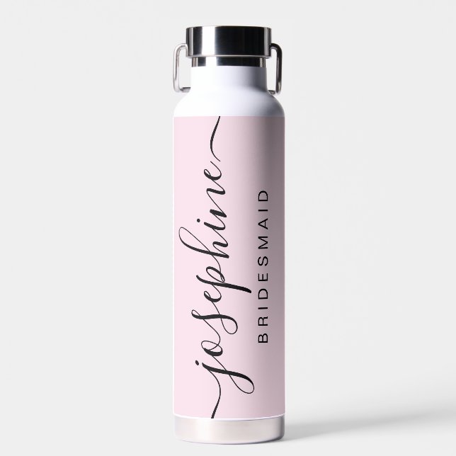 Pink Personalised Bridesmaid Proposal Name Wedding Water Bottle (Front)