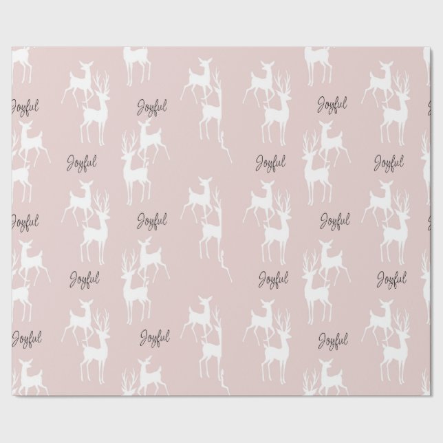 Pink Personalised Christmas Deers Wrapping Paper (Seam)