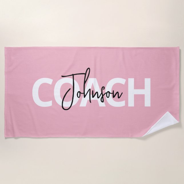 Pink Personalised Coach Typography Beach Towel (Front)