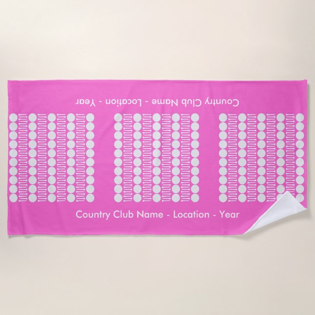 Pink Personalised Country Club Name-Location-Year Beach Towel (Front)