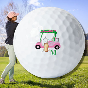Pink Personalised Custom Golf Cart Clubs Monogram  Golf Balls
