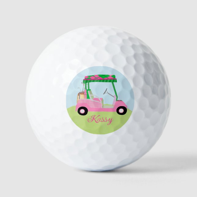 Pink Personalised Custom Golf Cart Clubs Name Golf Balls (Front)