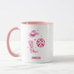 Pink Personalised Disco Cowgirl Coffee Mug