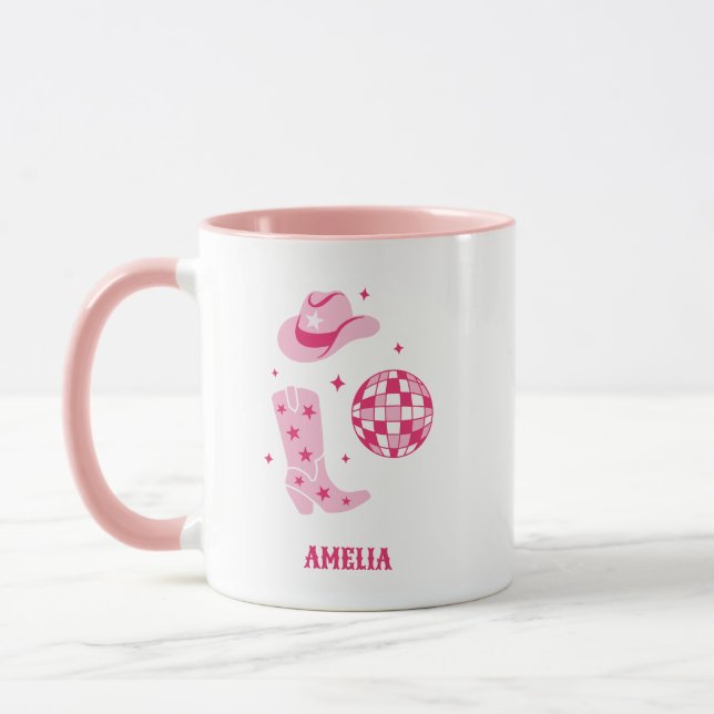 Pink Personalised Disco Cowgirl Coffee Mug (Left)