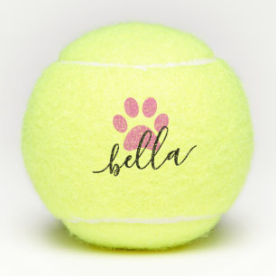 Pink Personalised Dog Name Paw Print Tennis Balls
