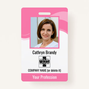 Pink Personalised Employee, Photo, Bar Code & Logo ID Badge