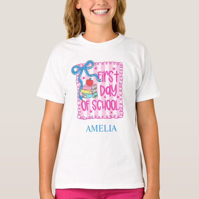 Pink Personalised First Day of School T-Shirt (Front)