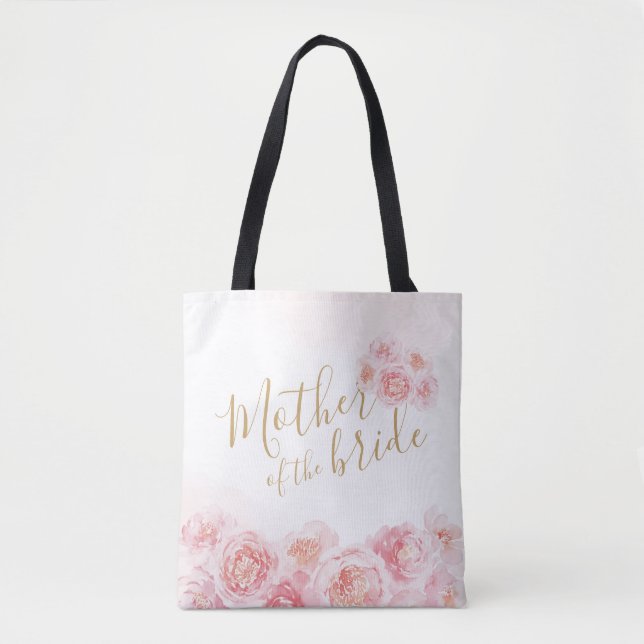 Pink personalised floral mother of the bride tote bag (Front)