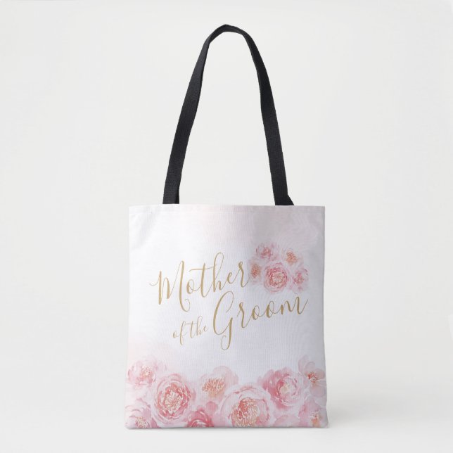 Pink personalised floral mother of the groom tote bag (Front)