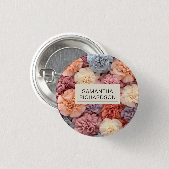 Pink personalised flower 3 cm round badge (Front & Back)