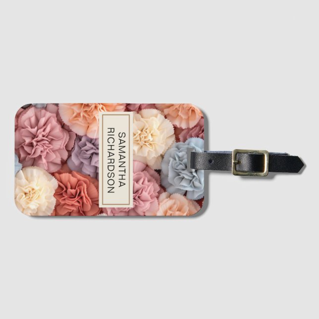 Pink personalised flower luggage tag (Front Horizontal)